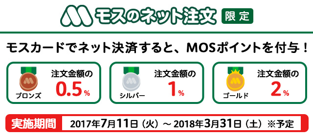 モスカードでネット決済すると、MOSポイントを付与！