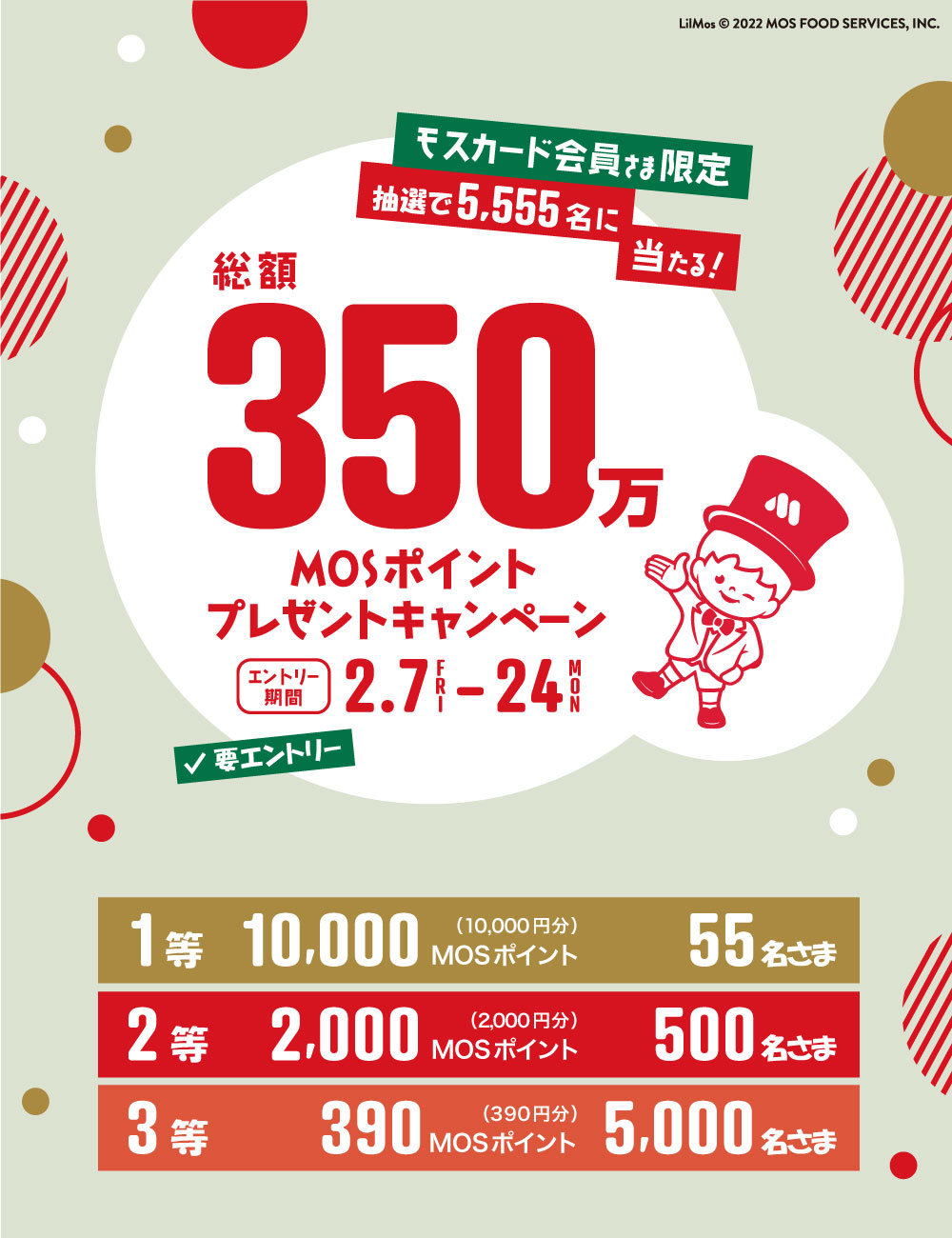 【モスバーガー 総額350万円分のMOSポイントが当たる】モスカード会員限定プレゼントキャンペーン